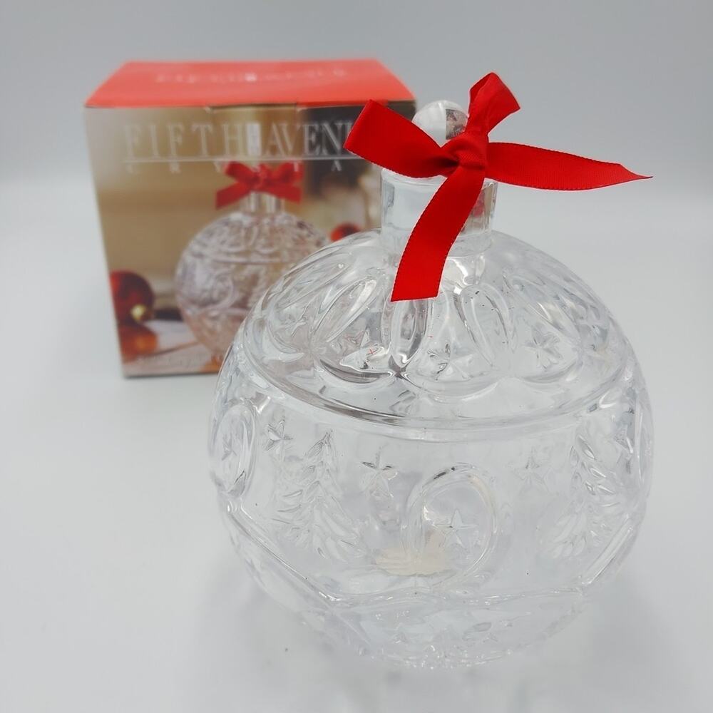 Fifth Avenue Crystal Lidded Christmas Ornament Ball Candy Dish‎ W/Box